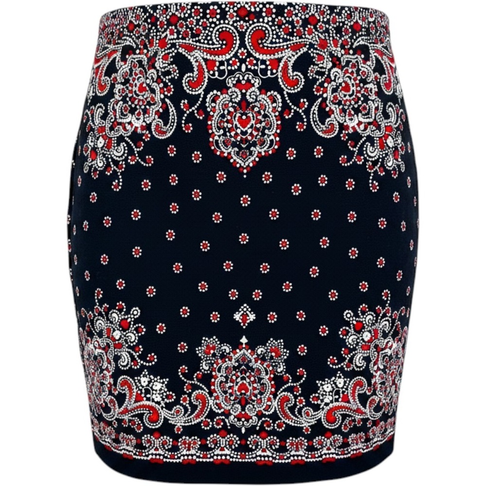 Talbots Paisley Pencil Mini Skirt Womens 6 Blue Red White Career Side Zip Skirt